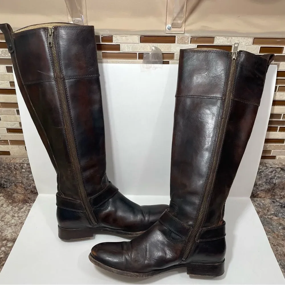 Frye Melissa Harness Warm Brown Tall Leather Riding Boots